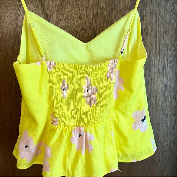 ZARA Cropped Summer Top Yellow Pink Flowers XL New - Picture 2 of 9